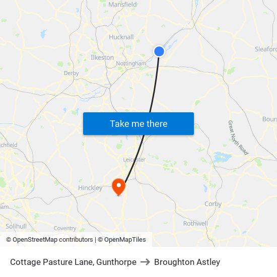 Cottage Pasture Lane, Gunthorpe to Broughton Astley map