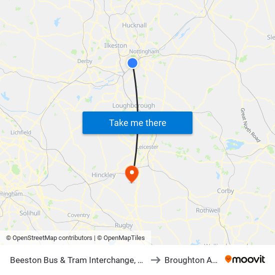 Beeston Bus & Tram Interchange, Beeston to Broughton Astley map