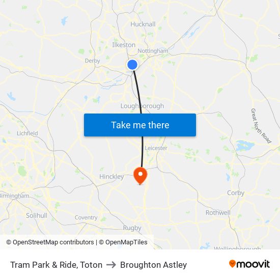 Tram Park & Ride, Toton to Broughton Astley map