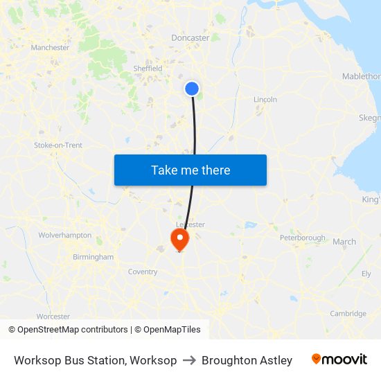 Worksop Bus Station, Worksop to Broughton Astley map