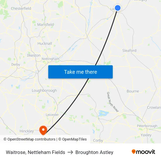 Waitrose, Nettleham Fields to Broughton Astley map