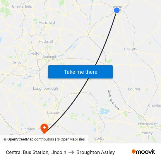 Central Bus Station, Lincoln to Broughton Astley map