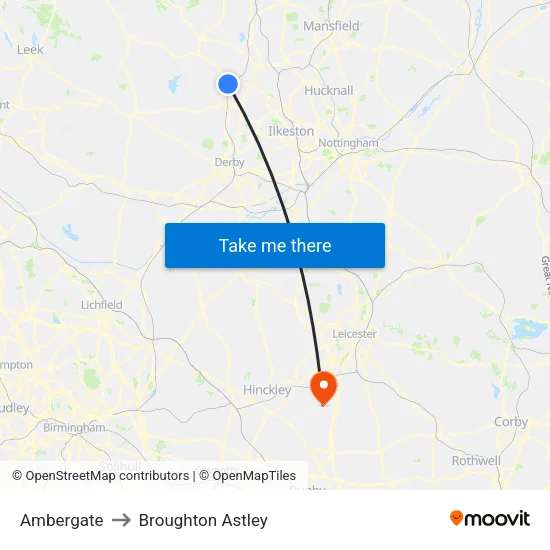 Ambergate to Broughton Astley map
