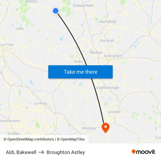 Aldi, Bakewell to Broughton Astley map