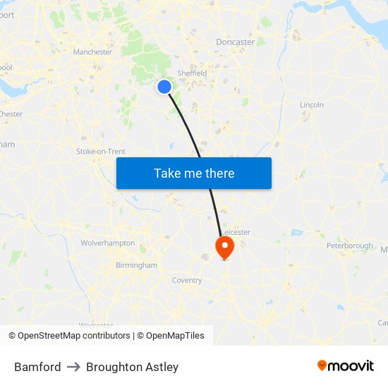 Bamford to Broughton Astley map