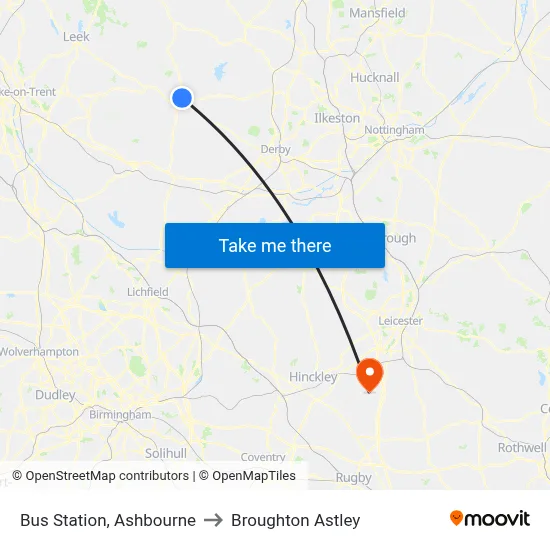 Bus Station, Ashbourne to Broughton Astley map