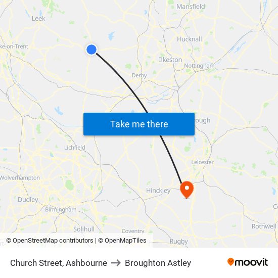 Church Street, Ashbourne to Broughton Astley map