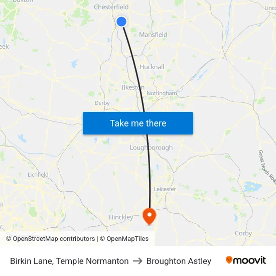 Birkin Lane, Temple Normanton to Broughton Astley map