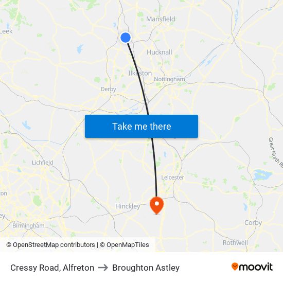Cressy Road, Alfreton to Broughton Astley map