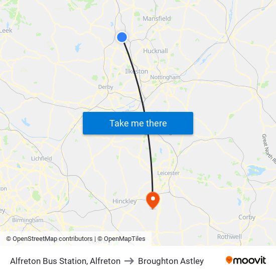 Alfreton Bus Station, Alfreton to Broughton Astley map