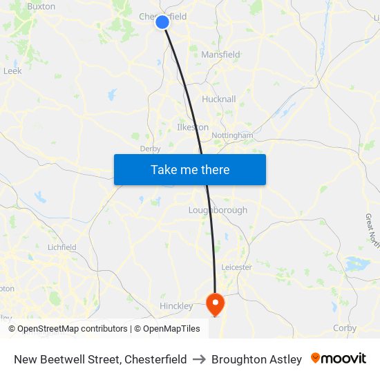 New Beetwell Street, Chesterfield to Broughton Astley map