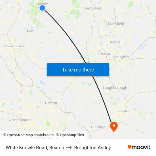 White Knowle Road, Buxton to Broughton Astley map
