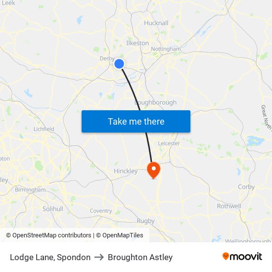 Lodge Lane, Spondon to Broughton Astley map