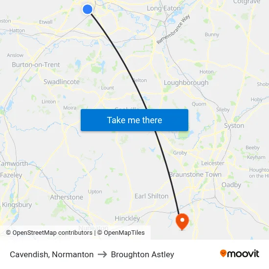 Cavendish, Normanton to Broughton Astley map
