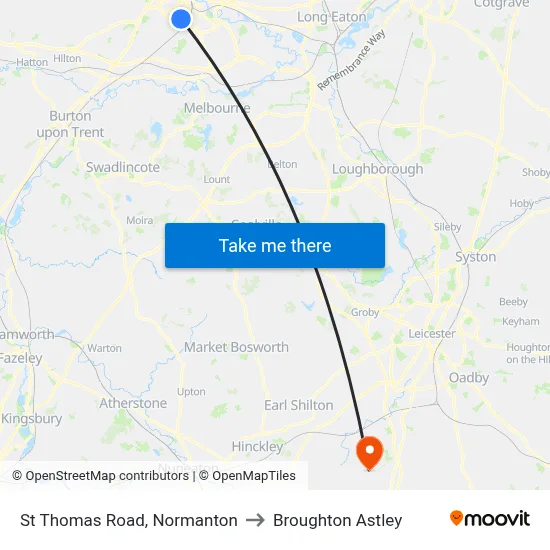 St Thomas Road, Normanton to Broughton Astley map