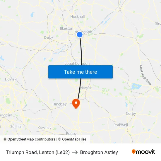 Triumph Road, Lenton (Le02) to Broughton Astley map