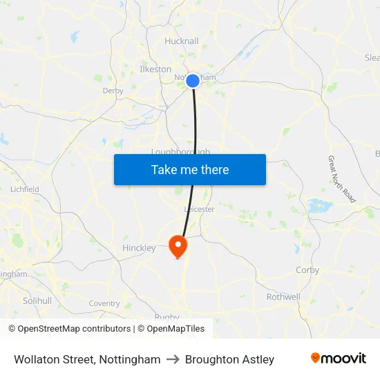 Wollaton Street, Nottingham to Broughton Astley map