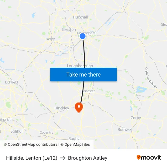 Hillside, Lenton (Le12) to Broughton Astley map