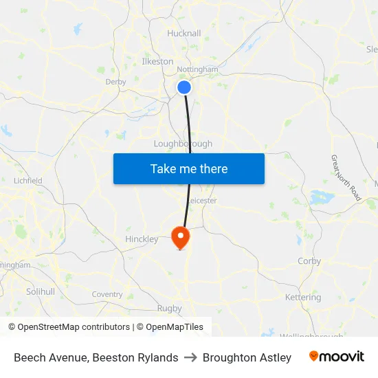 Beech Avenue, Beeston Rylands to Broughton Astley map