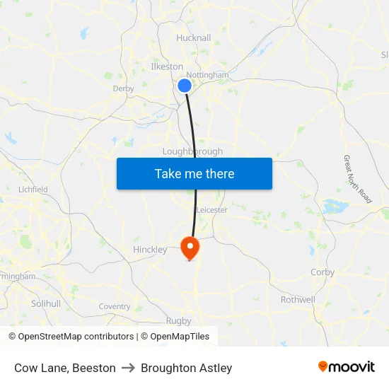 Cow Lane, Beeston to Broughton Astley map