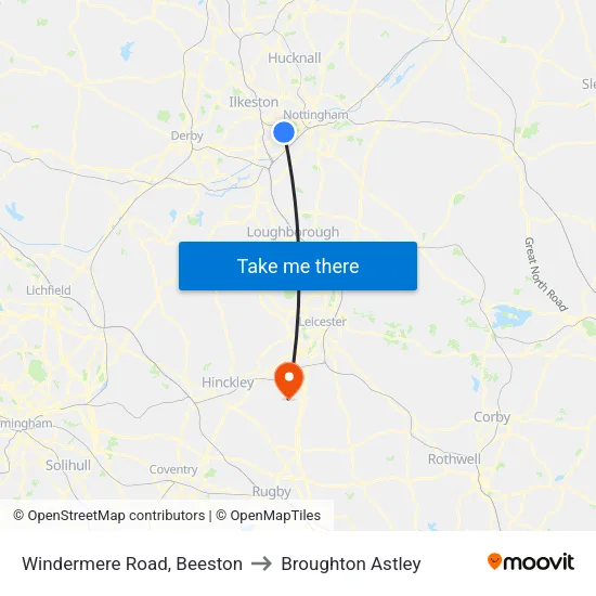 Windermere Road, Beeston to Broughton Astley map