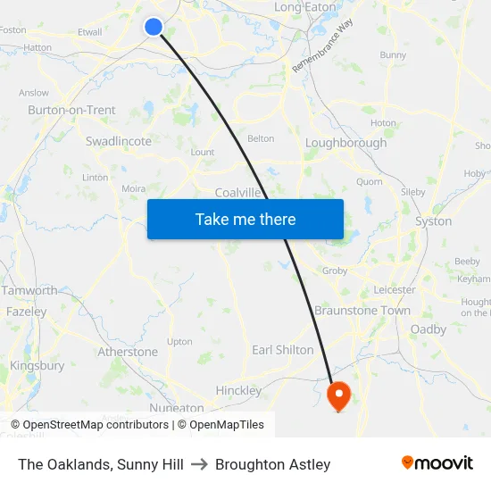 The Oaklands, Sunny Hill to Broughton Astley map