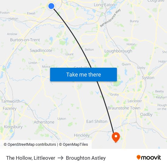 The Hollow, Littleover to Broughton Astley map