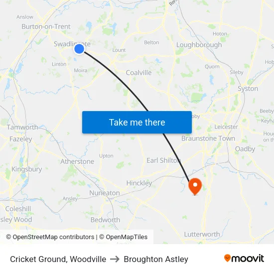 Cricket Ground, Woodville to Broughton Astley map