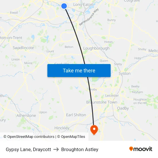 Gypsy Lane, Draycott to Broughton Astley map