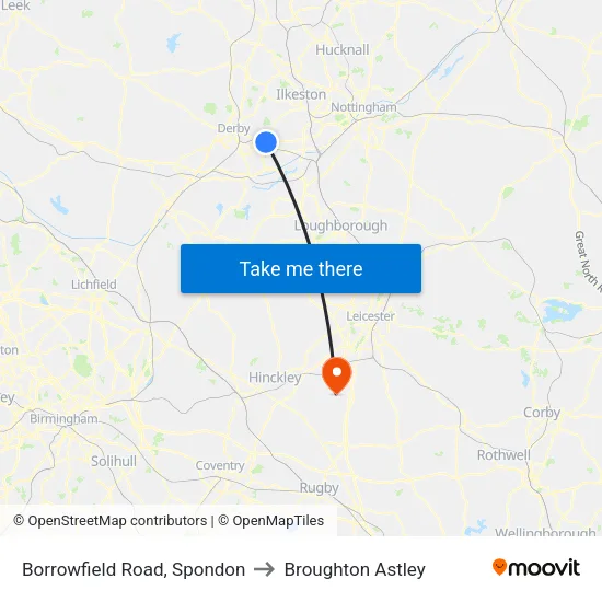 Borrowfield Road, Spondon to Broughton Astley map
