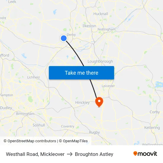 Westhall Road, Mickleover to Broughton Astley map
