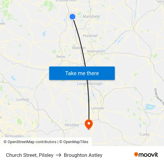 Church Street, Pilsley to Broughton Astley map