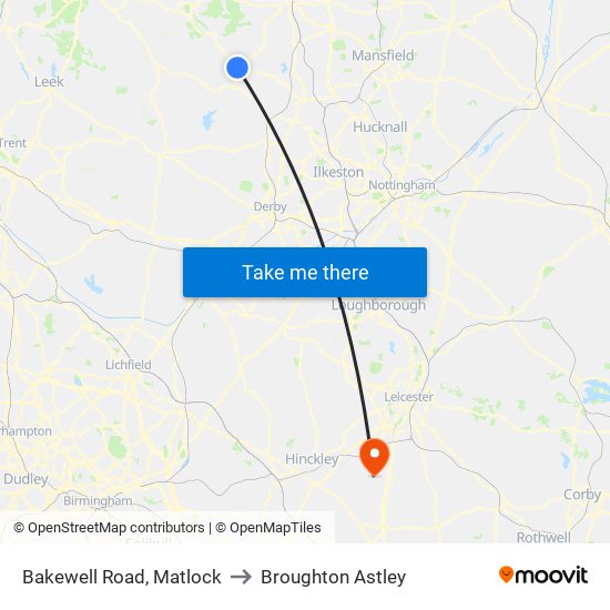 Bakewell Road, Matlock to Broughton Astley map