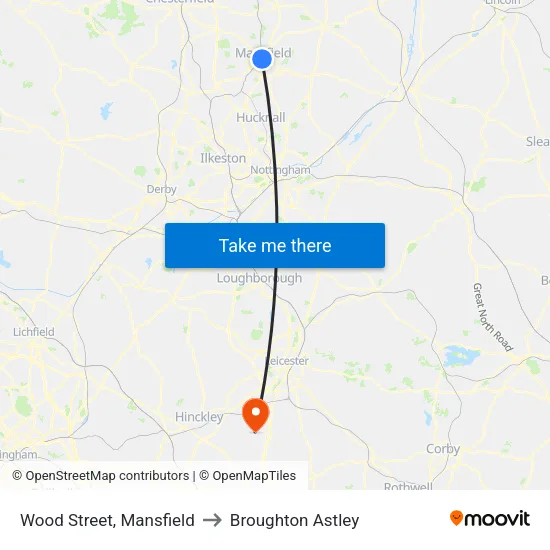 Westfield Lane, Mansfield to Broughton Astley map