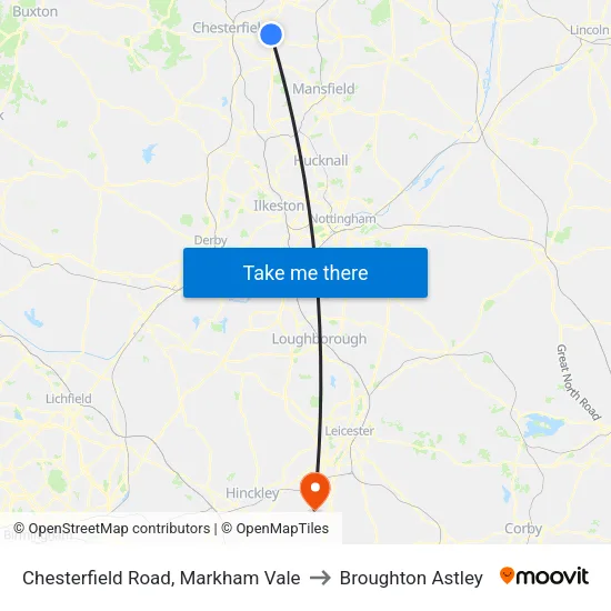 Chesterfield Road, Markham Vale to Broughton Astley map