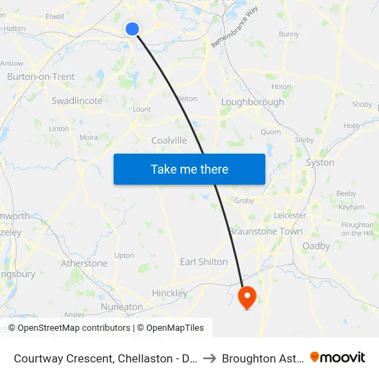 Courtway Crescent, Chellaston - Derby to Broughton Astley map