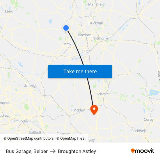 Bus Garage, Belper to Broughton Astley map