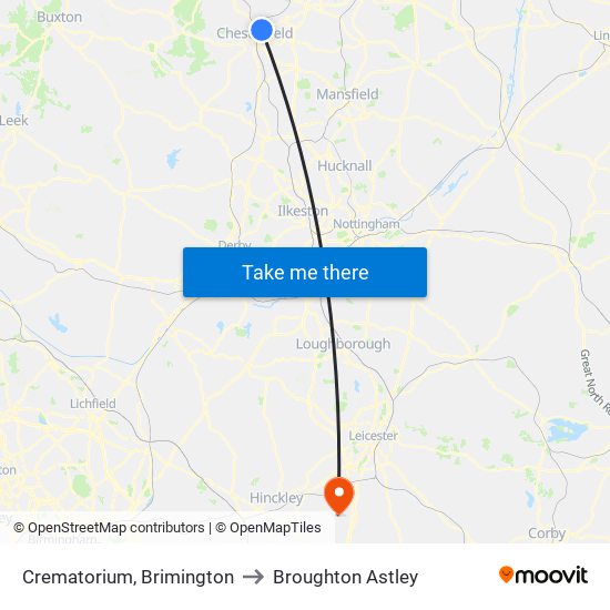 Crematorium, Brimington to Broughton Astley map