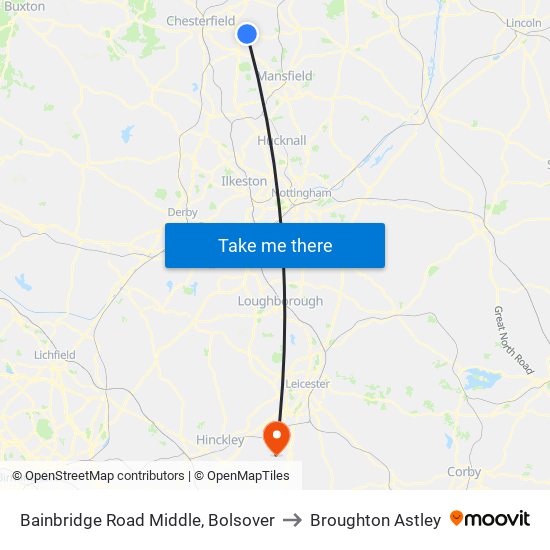 Bainbridge Road Middle, Bolsover to Broughton Astley map