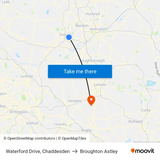 Waterford Drive, Chaddesden to Broughton Astley map