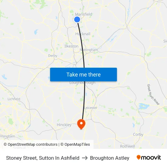 Stoney Street, Sutton In Ashfield to Broughton Astley map