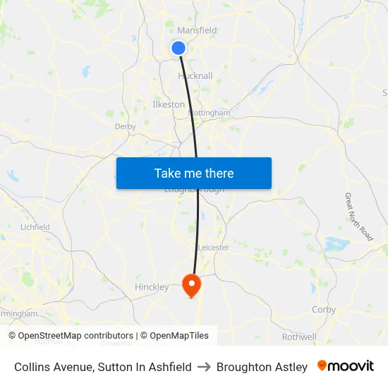 Collins Avenue, Sutton In Ashfield to Broughton Astley map