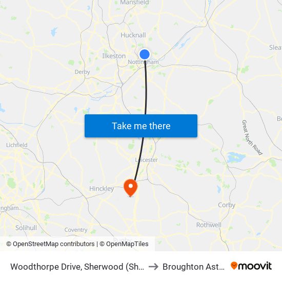 Woodthorpe Drive, Sherwood (Sh08) to Broughton Astley map