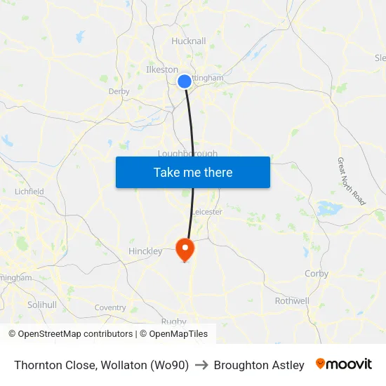 Thornton Close, Wollaton (Wo90) to Broughton Astley map