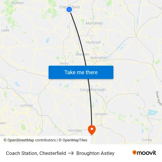 Coach Station, Chesterfield to Broughton Astley map