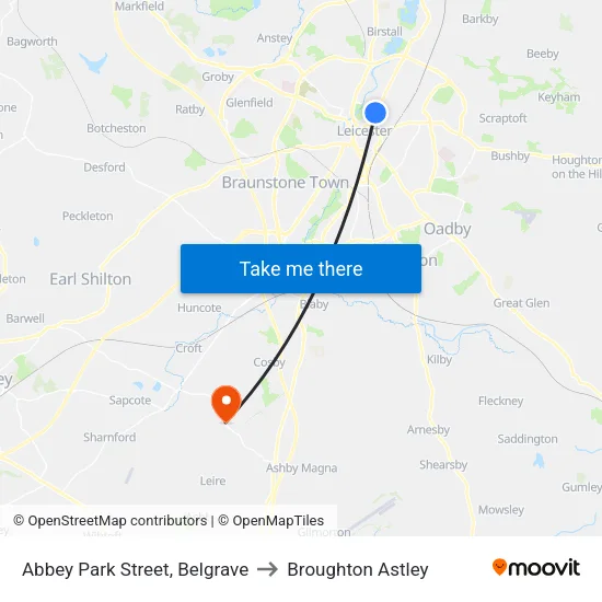 Abbey Park Street, Belgrave to Broughton Astley map