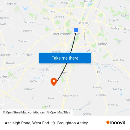 Ashleigh Road, West End to Broughton Astley map