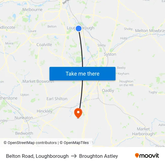 Belton Road, Loughborough to Broughton Astley map