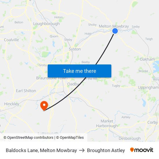 Baldocks Lane, Melton Mowbray to Broughton Astley map