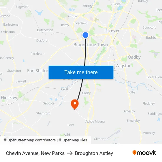 Chevin Avenue, New Parks to Broughton Astley map